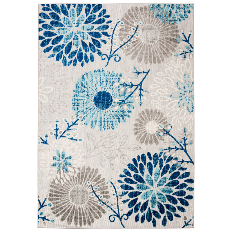 Kellems Indoor/Outdoor Grey/Royal Blue Rug, Rectangle 91 x 152cm