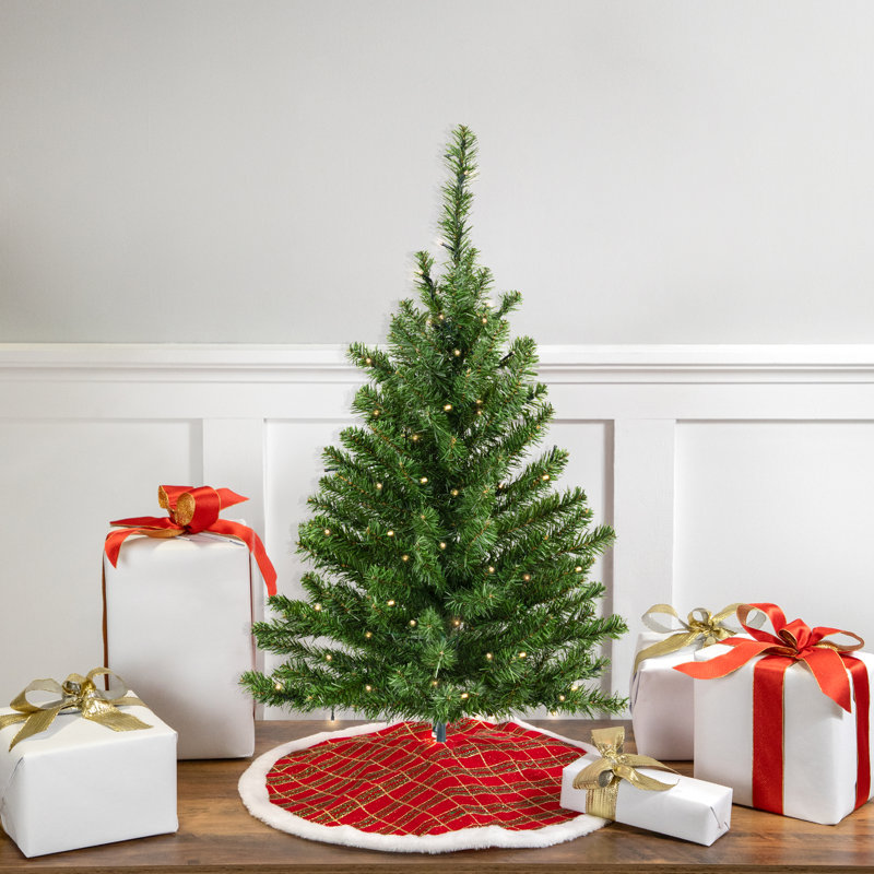 3' Green Pine Artificial Christmas Tree with Warm White LED Lights