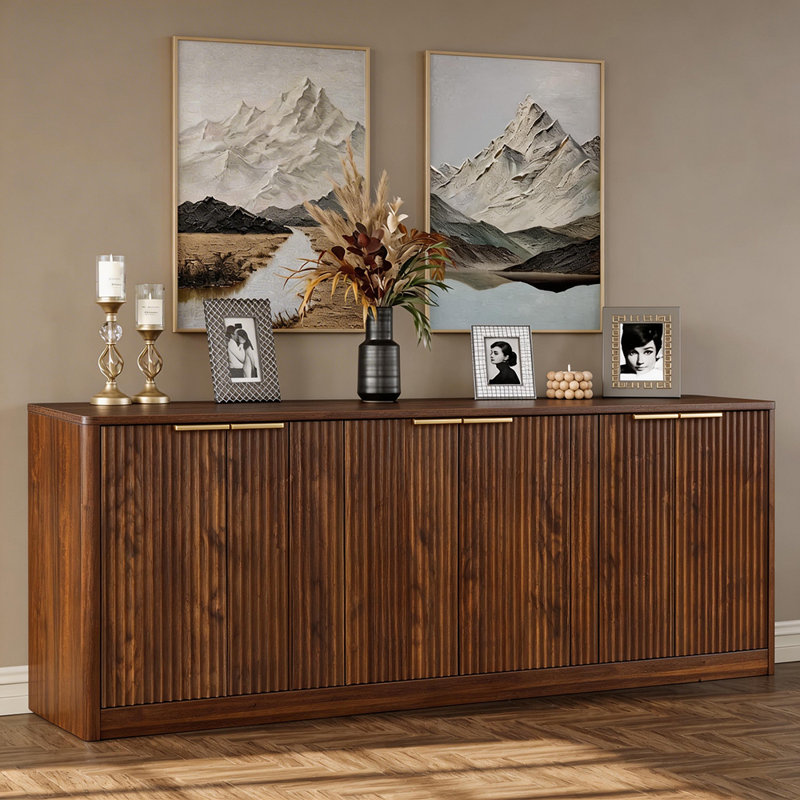 67-Inch Modern Wavy Sideboard, Curved Contour Design Storage Cabinet, 6-Door Cabinet With Storage Function，67.0"L X 15.7"W X 27.7"H