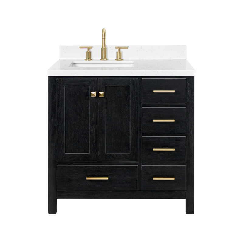 Meuble-lavabo simple 36 po avec plateau Grevera, Chêne noir, Rectangular, Left