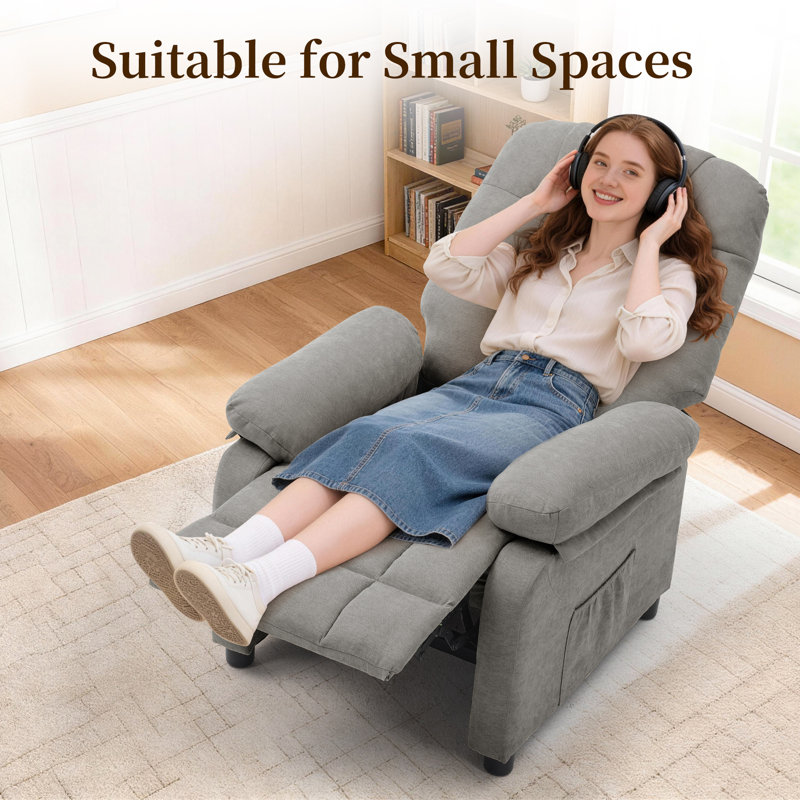 KORSER Recliner Chair, Pushback  Recliner For Living Room, Small Recliner For Small Space, Side Pockets, Light Gray