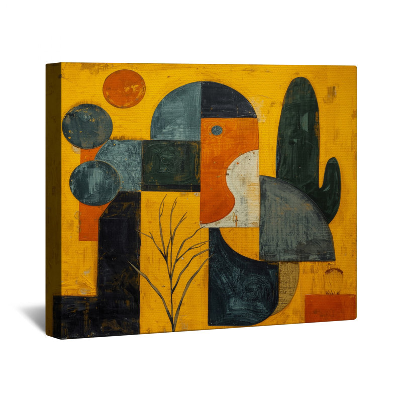 Toile de galerie jaune à composition abstraite géométrique en plusieurs tailles, 16 po x 20 po