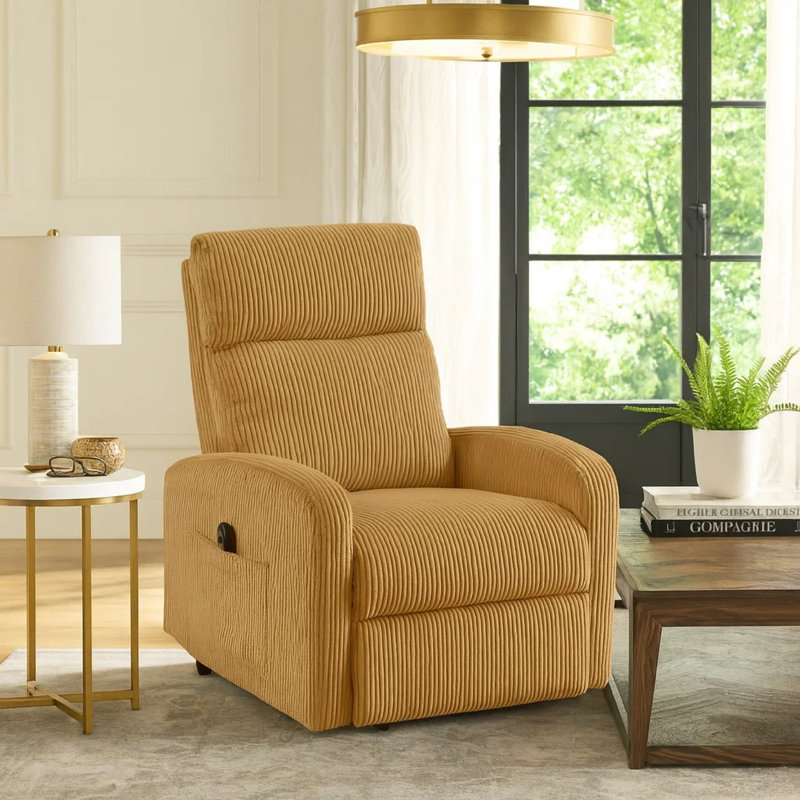 Pary Power Lift Chair, Armrests With Magazine Pocket, Yellow Corduroy, Yellow
