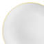 Assiettes en plastique jetables rondes blanches et blanches avec rebord doré (10,25 po)-79398983