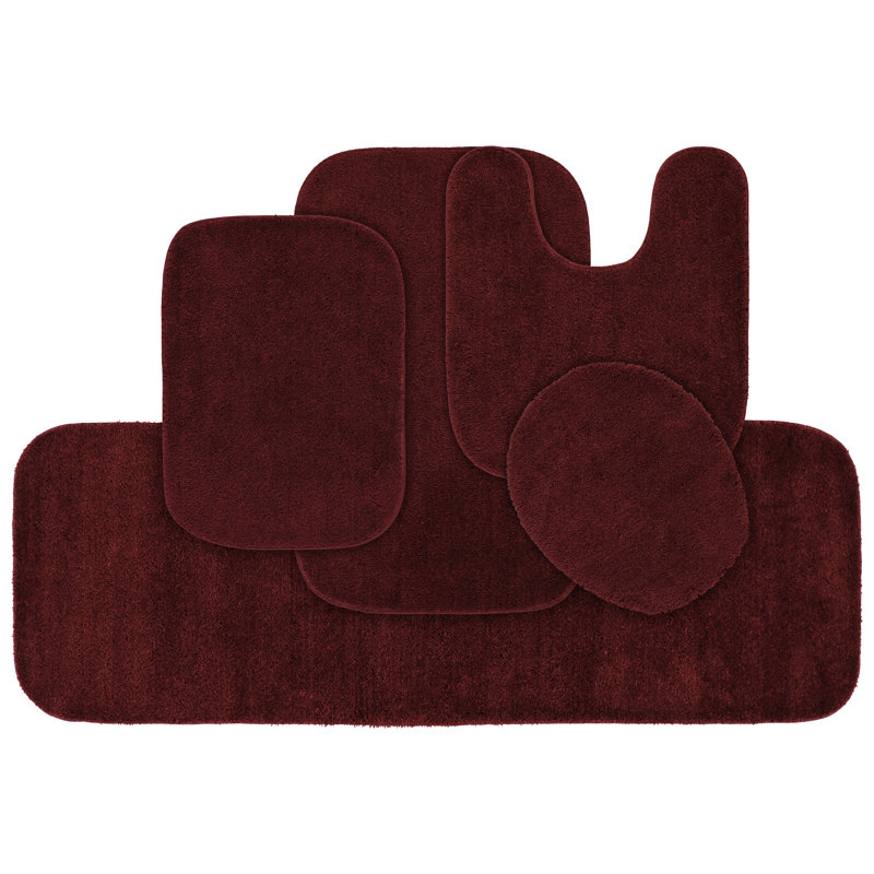 Mccluney Ultra Soft Traditional Nylon 5 Piece Bath Rug Set with Non-Slip Backing, Red