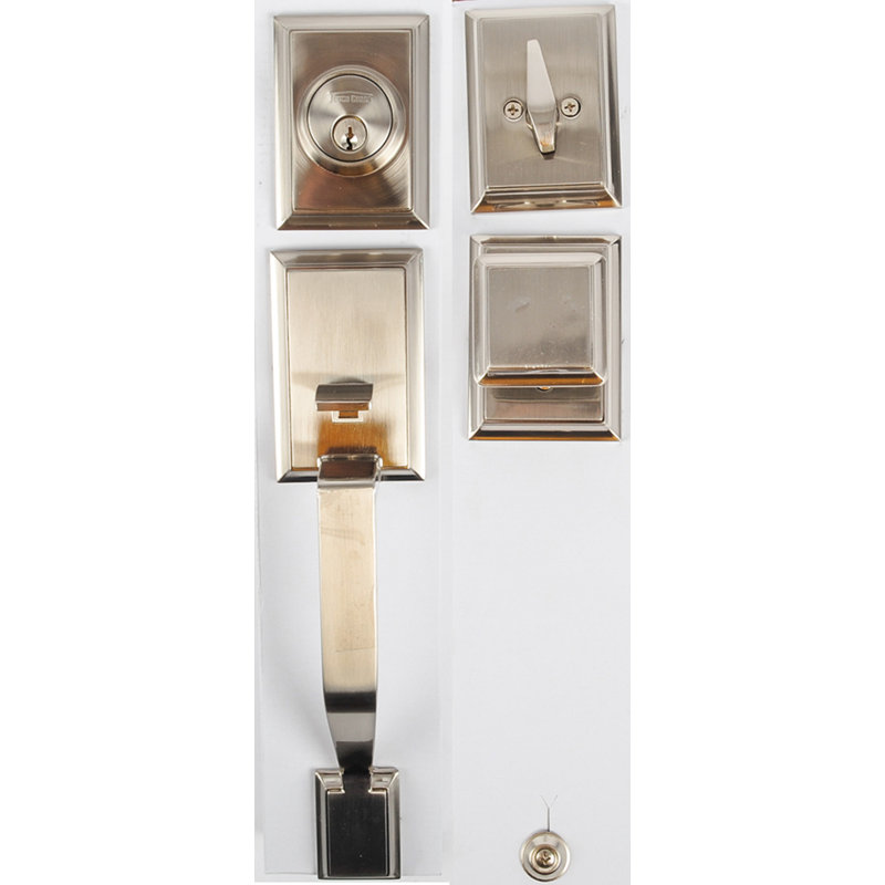 Jeu poignées avec verrou et bouton de porte à cylindre simple et rosette, Nickel satiné