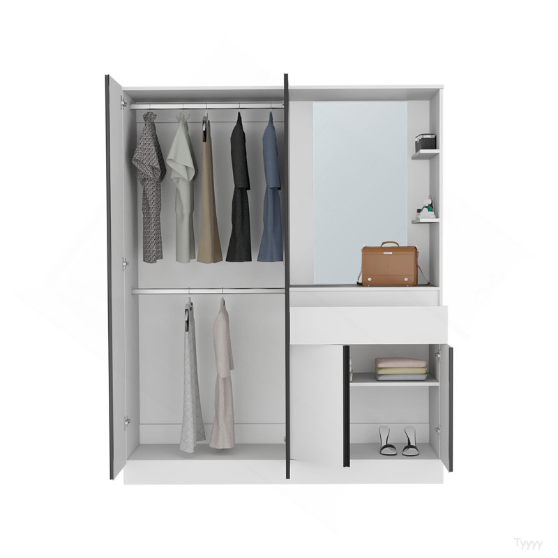 Armoire Kamelot avec portes doubles, tringle et tablettes intérieures, blanc