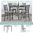5 Piece Dining Table Set, Wooden Dining Square Table Set for 4, Counter Height Kitchen Table Set with Square Table and 4 Upholstered Chairs for Small Space, Grey
