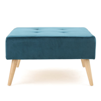 Velours bleu sarcelle de style Mid-Century moderne avec des pieds et un motif solides, 30,5 po x 30,5 po x 17 po, pieds en bouleau, velours, 30,5 po x 30,5 po x 17 po