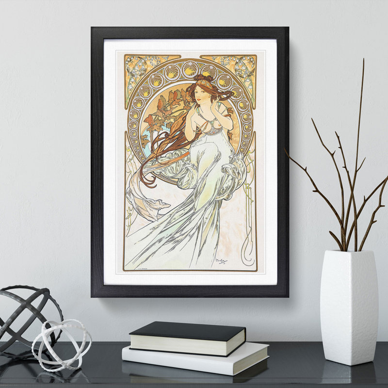 The Music Vol.2 by Alphonse Mucha - Picture Frame Graphic Art, Black Framed, 36cm H x 27cm W x 2cm D