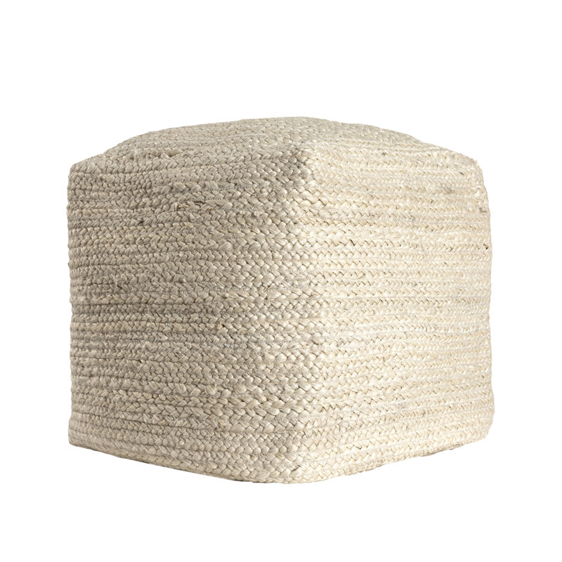Birzer Modern Farmhouse Solid Hand-Braided Jute Ottoman Pouf, Ivory