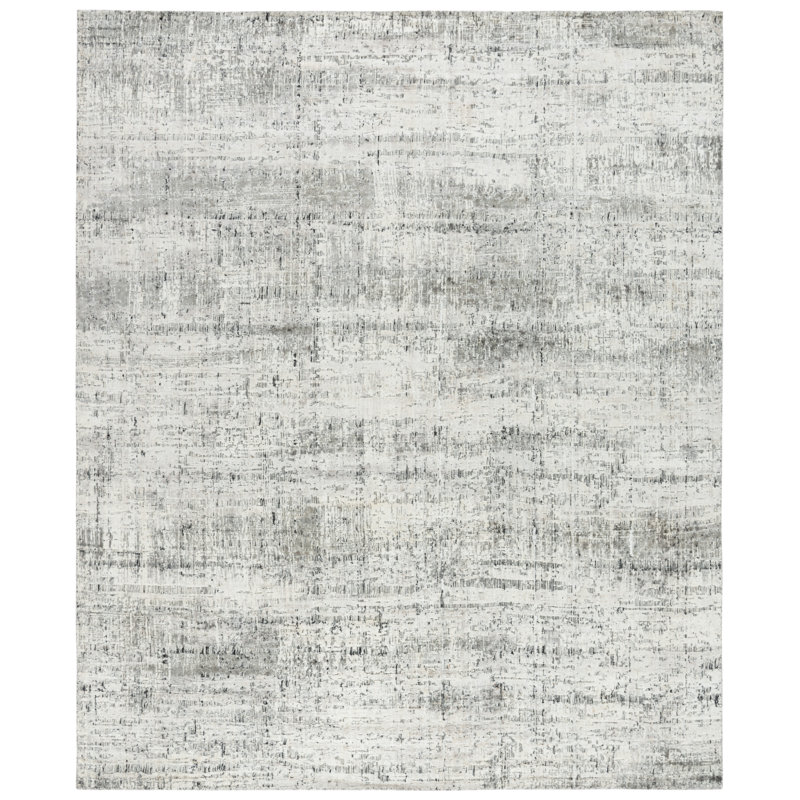 Tapis noir / gris tissé à la main en viscose / coton / laine Bedford, Rectangle 9 pi x 12 pi