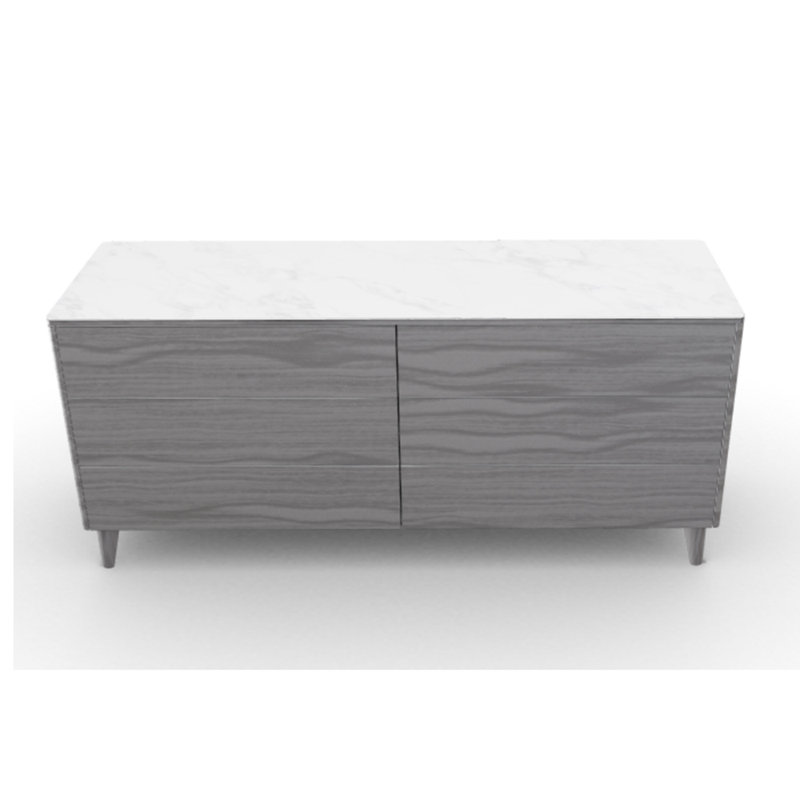 Boston Dresser with 6 Drawers, White Marble Ceramic, Smoke