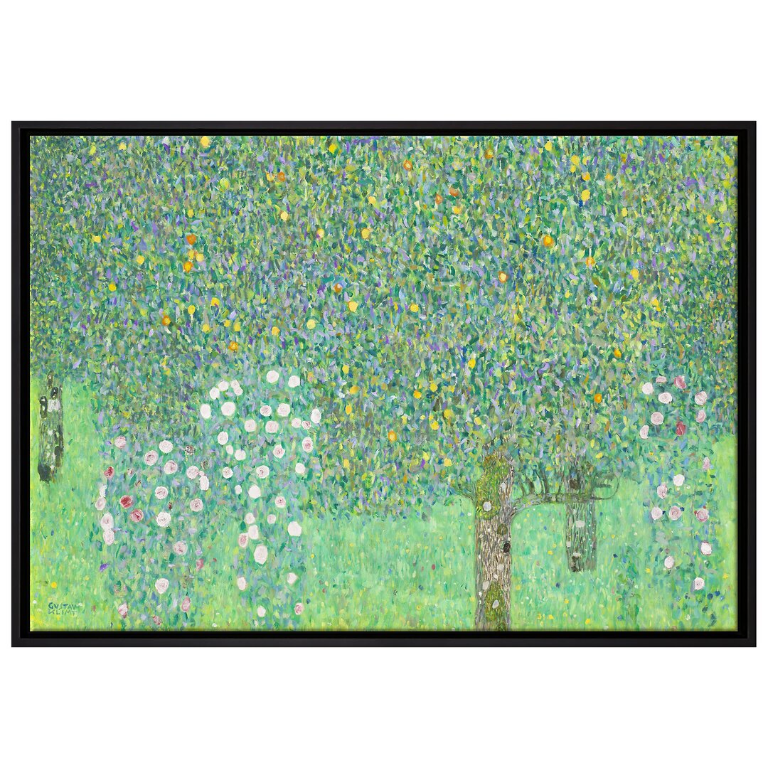 Gerahmtes Leinwandbild Roses Under Trees von Gustav Klimt