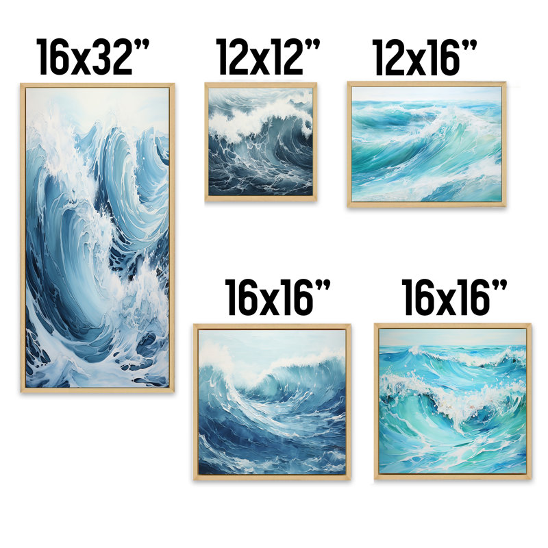 Minimalisme océan tempête - ensemble de 5 reproductions d'art mural océan, Cadre flottant brun