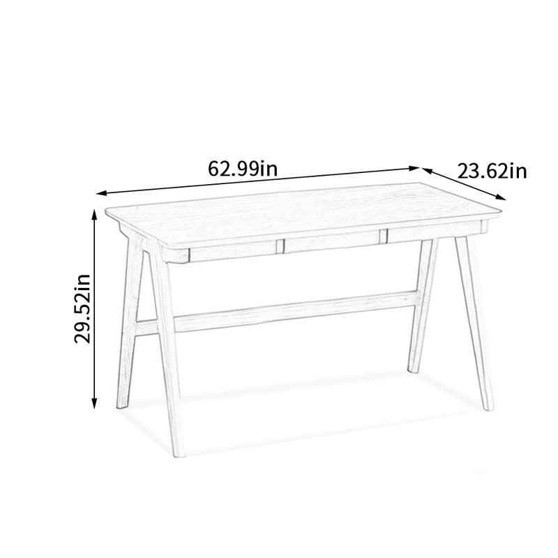 Bureau d'écriture avec tiroir de rangement en bois massif Retro, Marron clair, H 29,52 po x l 62,99 po x P 23,62 po