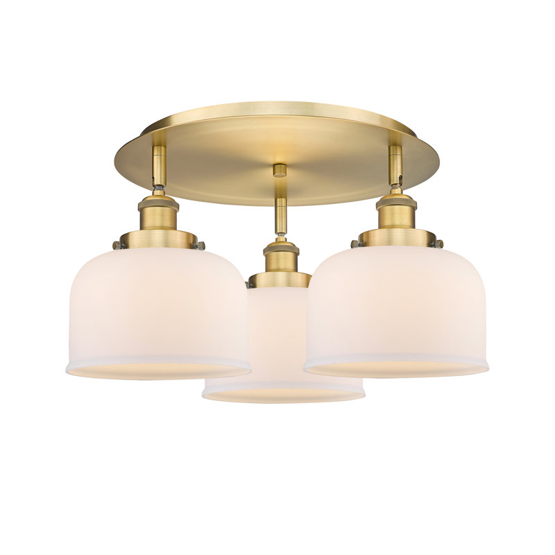Bejtullah Glass Flush Mount, Matte White, Brushed Brass