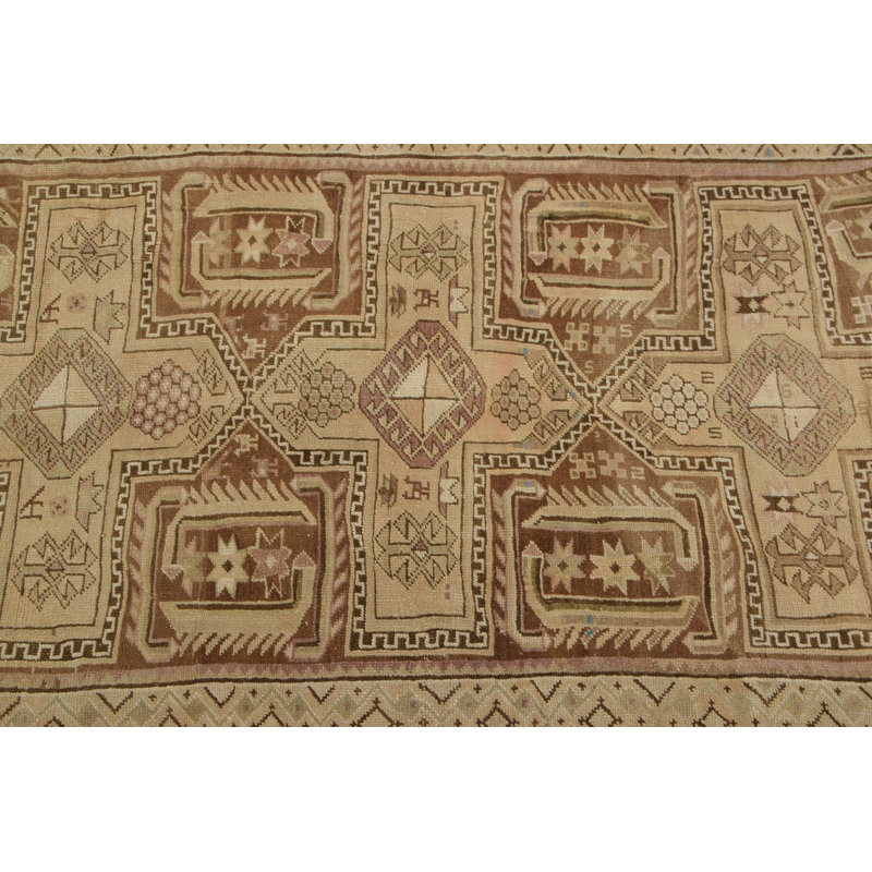 Tapis turc traditionnel tissé à la main en beige et brun pour un décor bohémien