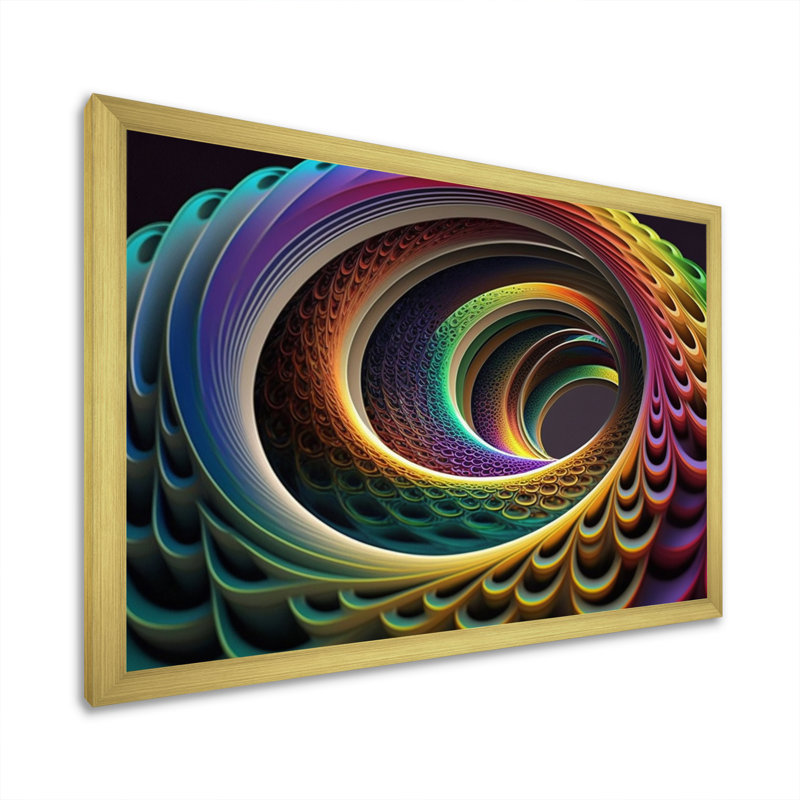 Neon Rainbow 3D Spiral I - impression, Encadrement doré, H 34 po x l 44 po x P 1,5 po