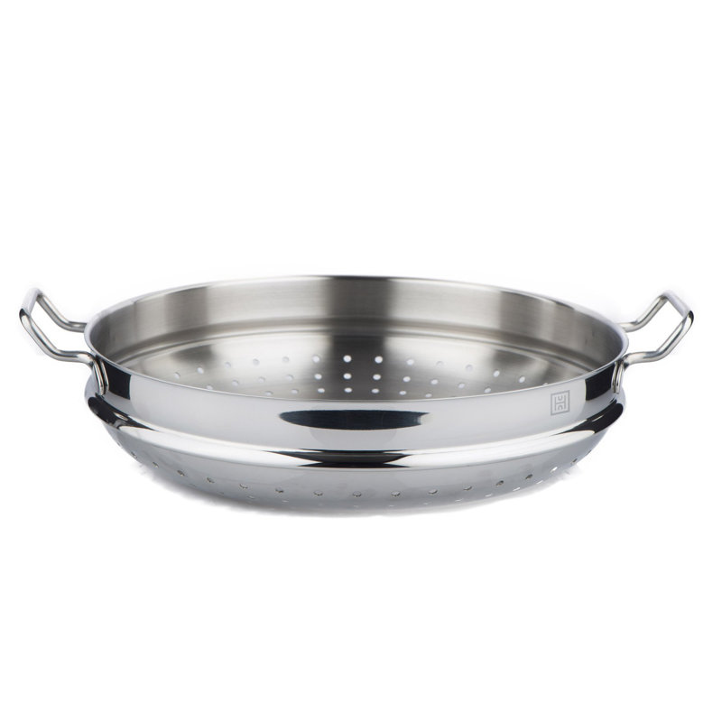 Wok en acier inoxydable à vapeur 14,1" avec couvercle huche cuisine