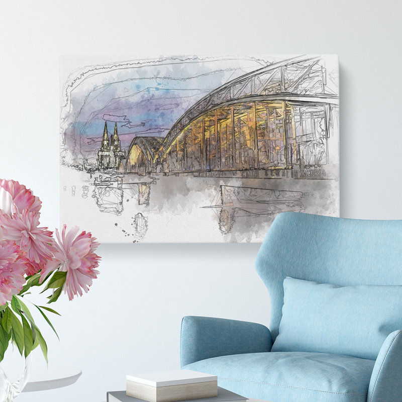 Cologne Cathedral & The Hohenzollern Bridge - Wrapped Canvas Painting, 50cm H x 76cm W x 3cm D