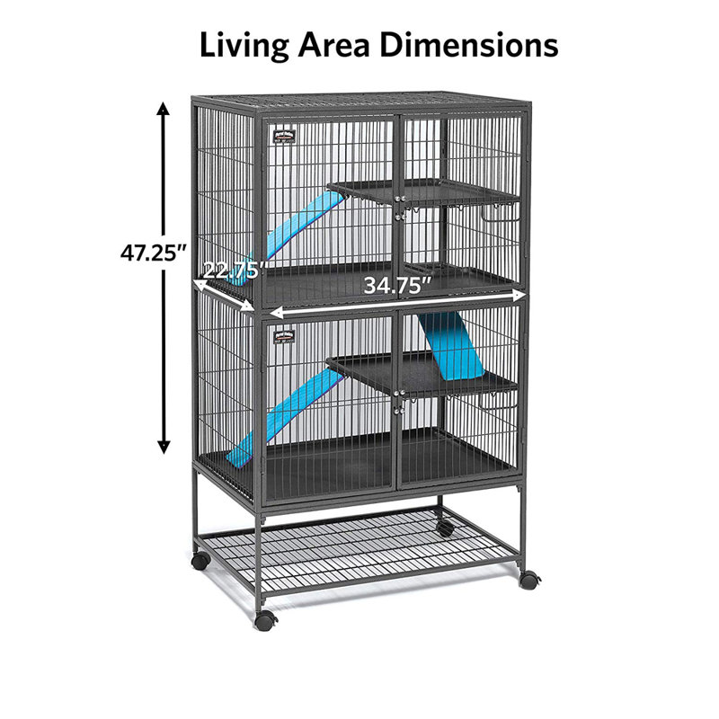 Gray Double Unit Metal Small Animal Cage with Ramps