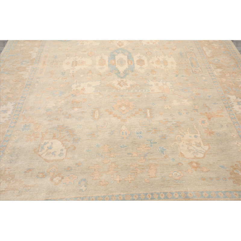 Tapis multicolore en laine délavé gris Oushak, Rectangle 10 pi x 14 pi