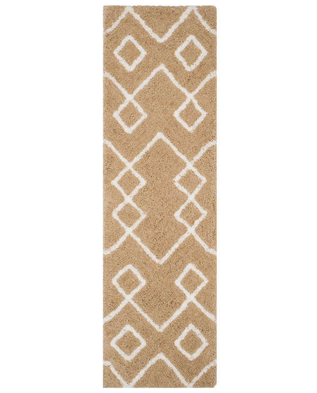 Aderita Shag Hand Tufted Performance Geometric Rug, Runner 2'3" x 8'
