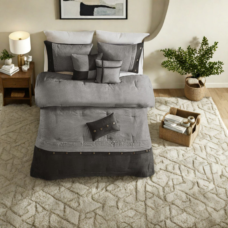 Ensembles de literie de style chalet, microsuède de polyester, édredon gris douillet pour la chambre à coucher
