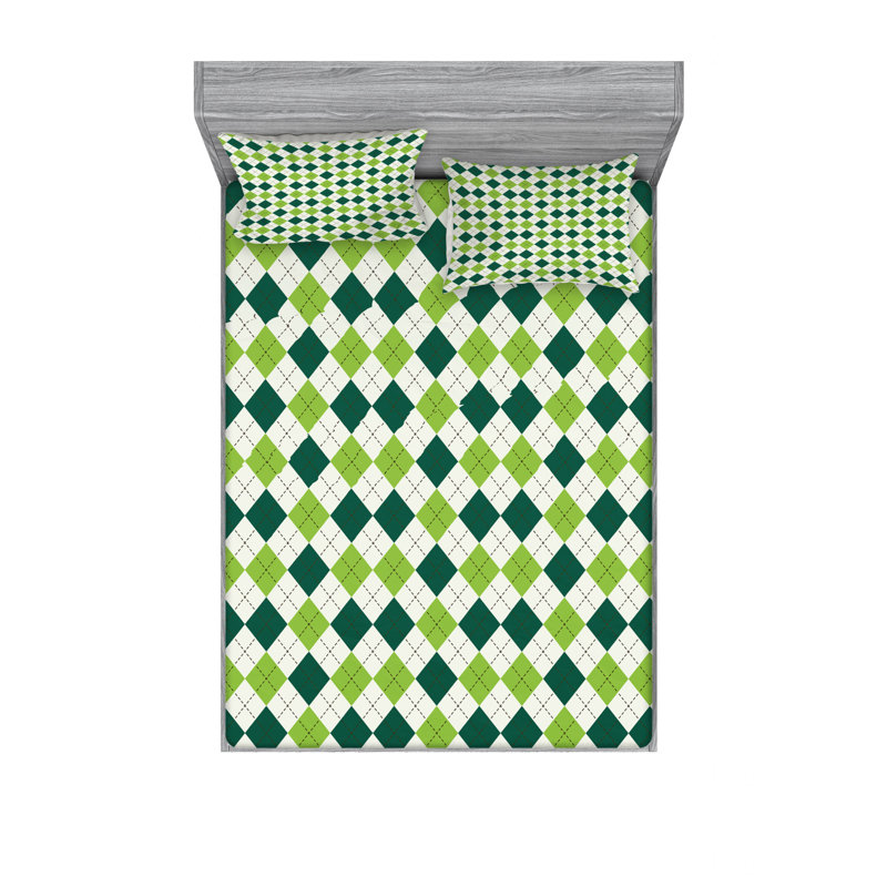 Ensemble de draps géométriques à ligne de diamant classique, Ensemble de draps pour lit double avec un drap-hou
