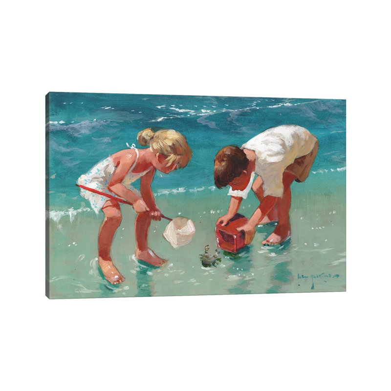 Kids And Crab 1 Piece Wrapped Canvas Wall Art, 20.32 cm H x 30.48 cm W