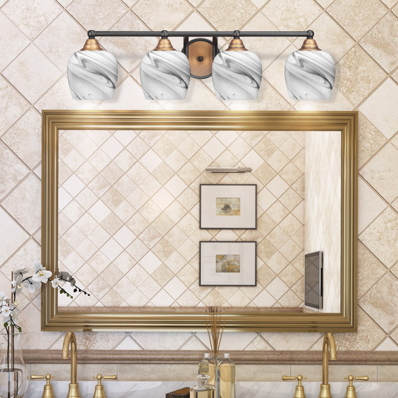 Barre d'éclairage de salle de bain 4 lumières Michell, Noir mat / or brossé