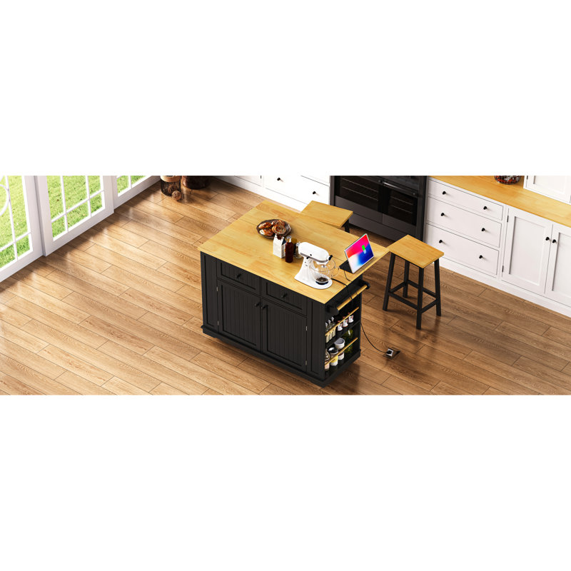 3 Kitchen Island With Slow-Close Hinges, Spice Rack, And Towel Rack For Functionality