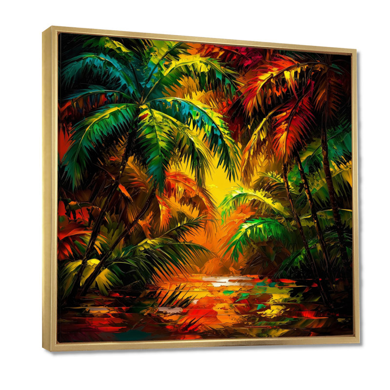 Tropical Rainforest Palm Trees I - Art mural imprimé forêt tropicale, Impression dans un cadre flottant sans passe-parto