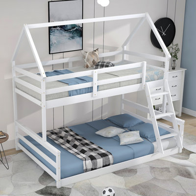Twin Over Full House Bunk Bed With Built-In Ladder,White