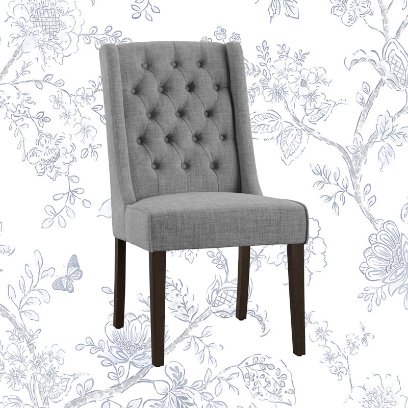 Dukinfield 20.5'' H Tufted Upholstered Side Chair, Gray Linen, Chestnut