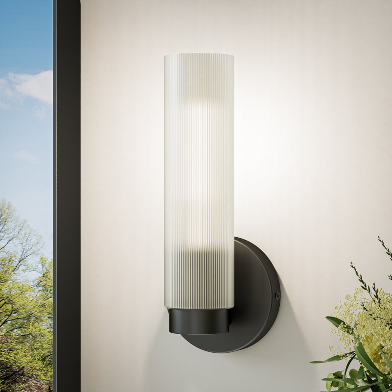 1-Light Bathroom Iron Wall Armed Sconce with Frosted Glass, Matte Black