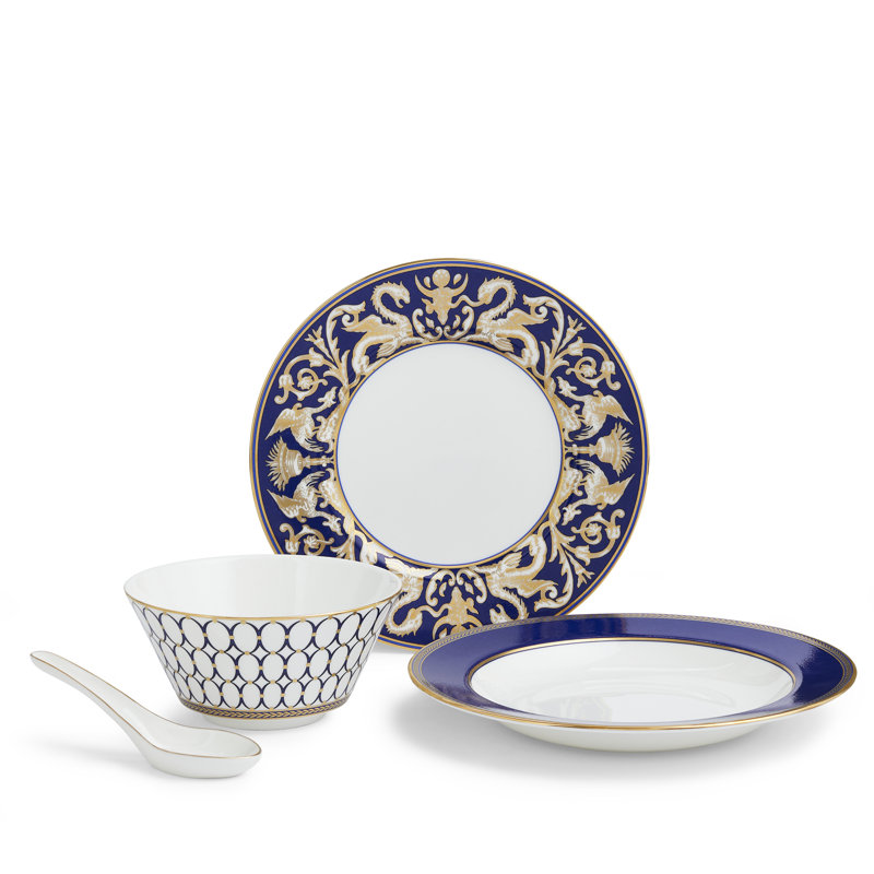 Navy and Gold Porcelain 8-Piece Dinnerware Set