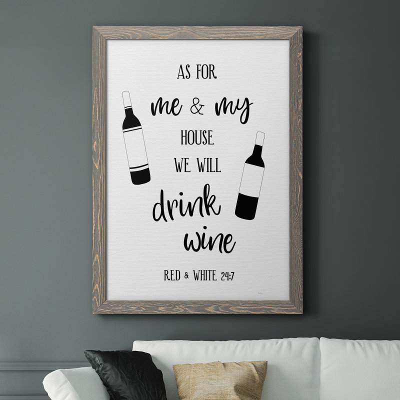 «Drink Wine», art textuel sur toile, H 31,5 po x l 23,5 po x P 1,5 po, Encadré gris