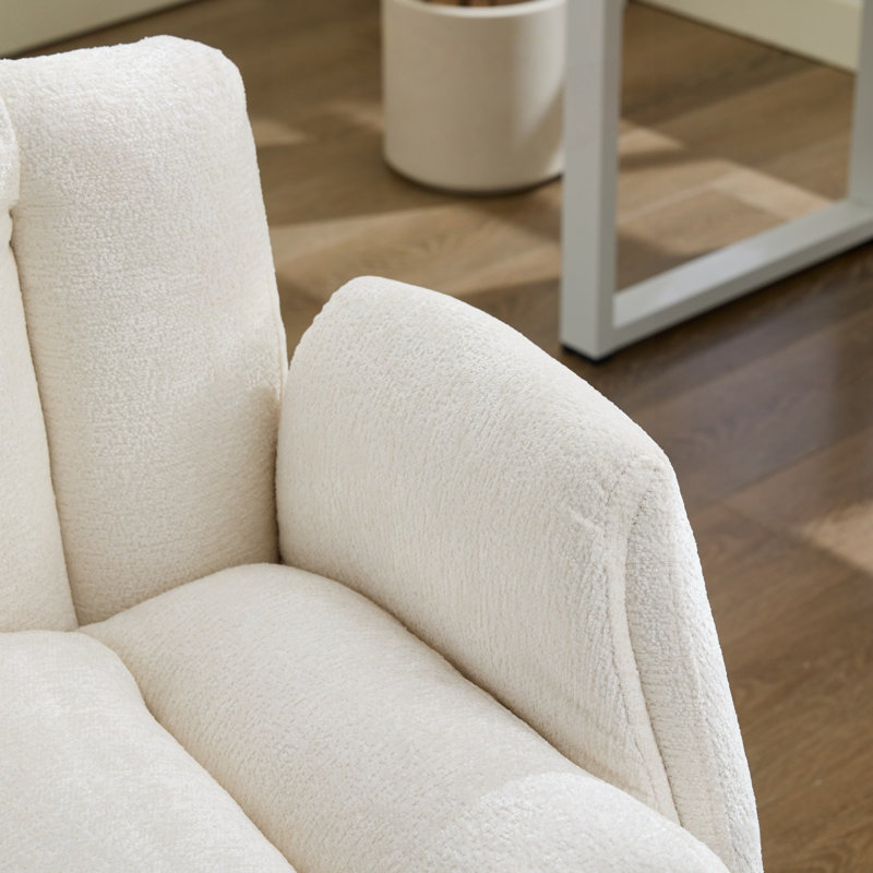 Chaise de bureau pivotante en chenille moderne avec accoudoirs multi-positions, Beige