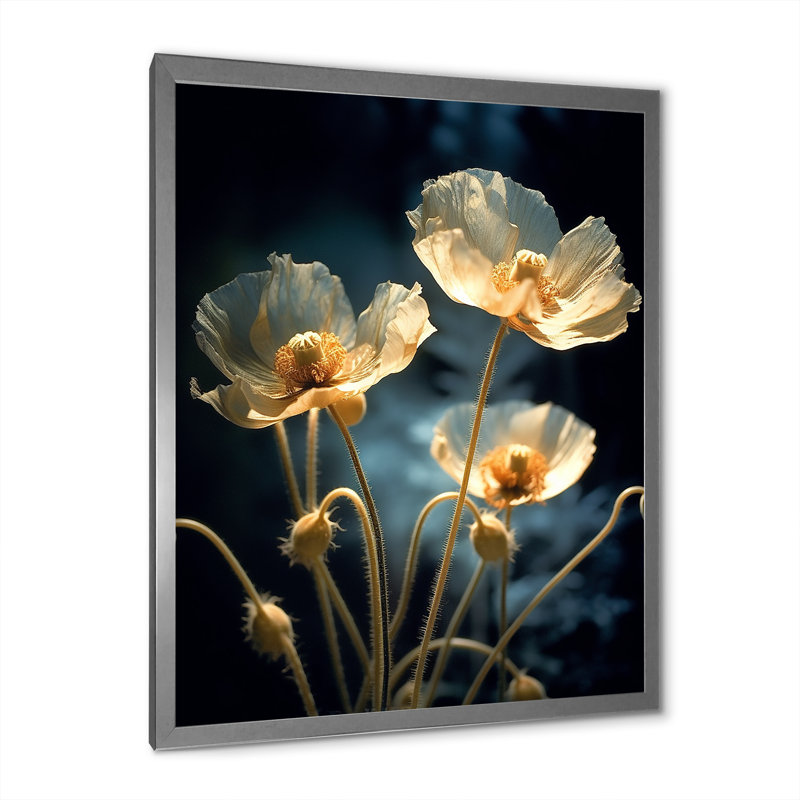«Cream Vibrant Poppies II», reproduction sur toile, H 20 po x l 12 po x P 1 po, Cadre simple argenté