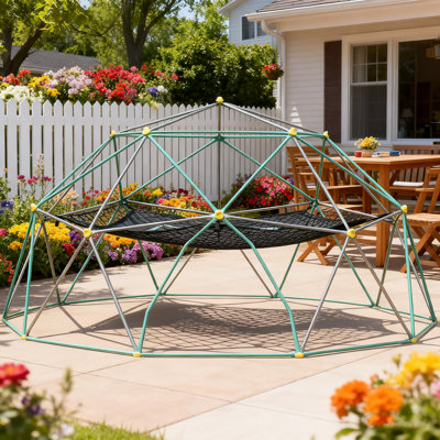 13ft Geometric Dome Climber Play Centre - Kids Outdoor Climbing Tower With Hammock (rust/uv-resistant Steel, 1000 Lbs Capacity)