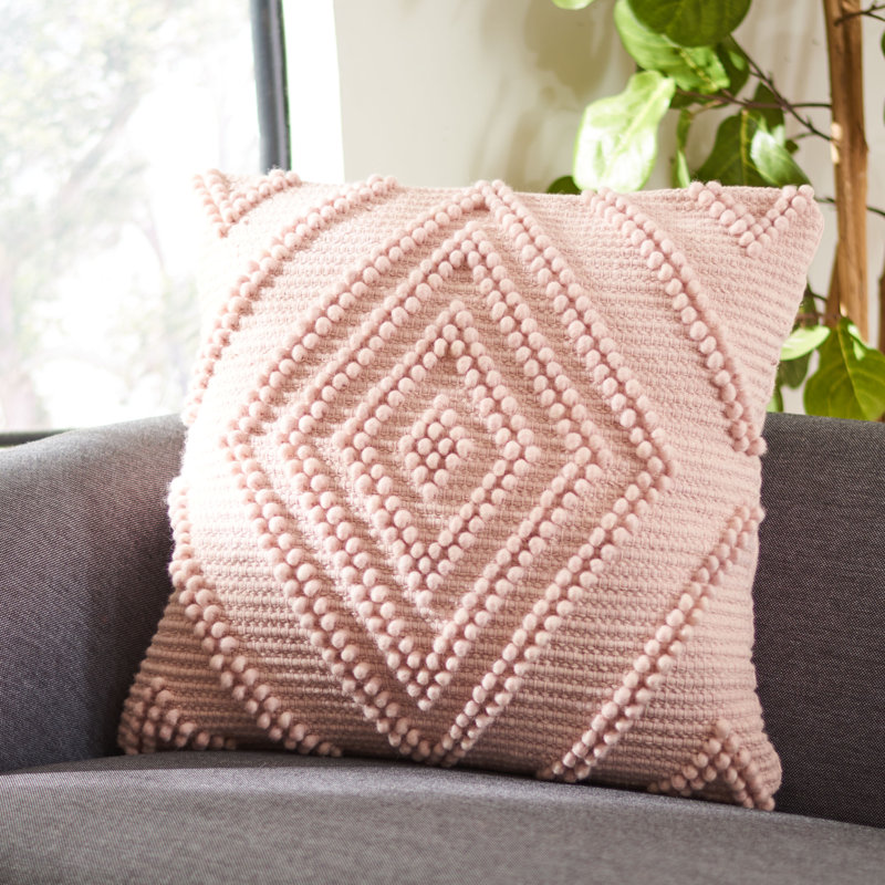 Rose Wool Blend Geometric Knit Accent Pillow