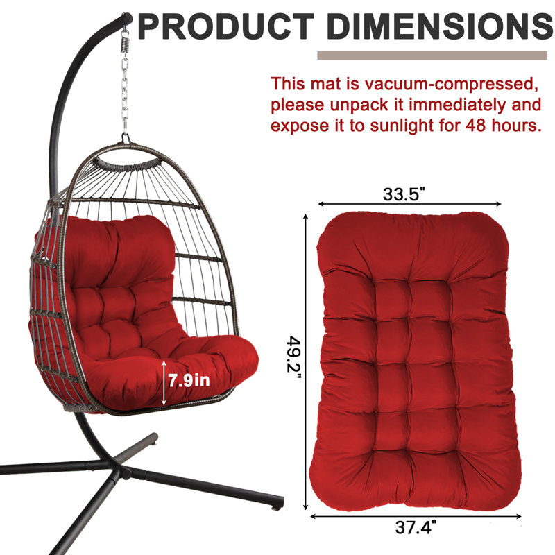 Egg Chair Cushion Replacement, 7.8in Thick Outdoor Hanging Chair Cushion, Waterproof Hammock Swing Cushion, Red