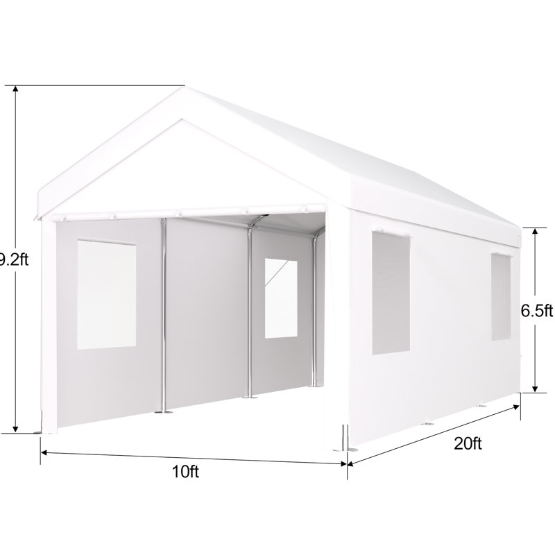 Abri d'auto portatif 10 pi x 20 pi, robuste, 2 portes et 4 fenêtres ventilées pour tondeuses à gazon, abri d'auto blanc, robuste avec fenêtres