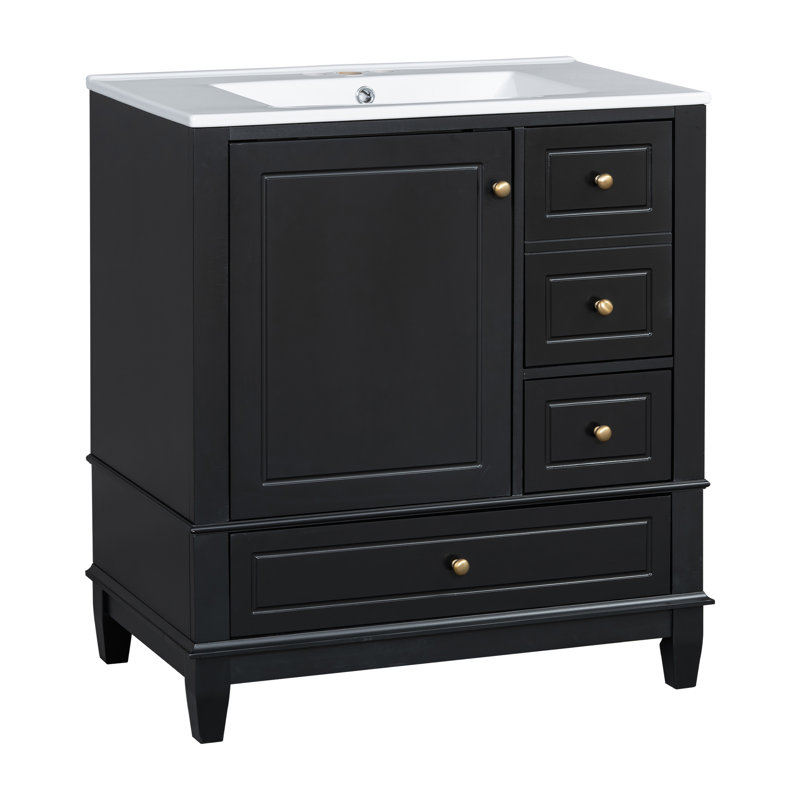 30'' Single Bathroom Vanity With Ceramic Top, Black