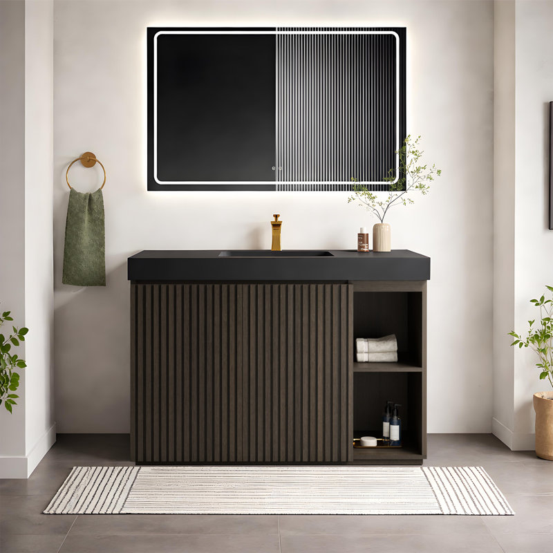Modern 48" Single Bath Vanity Medieval Smoked Oak Bathroom Vanity With Sink, Large Storage Freestanding Bathroom Vanity