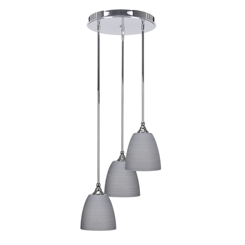 Luminaire suspendu suspendu en grappe à 3 lumières avec verre matriciel gris 8 po Adren, Chrome chrome, Gris clair