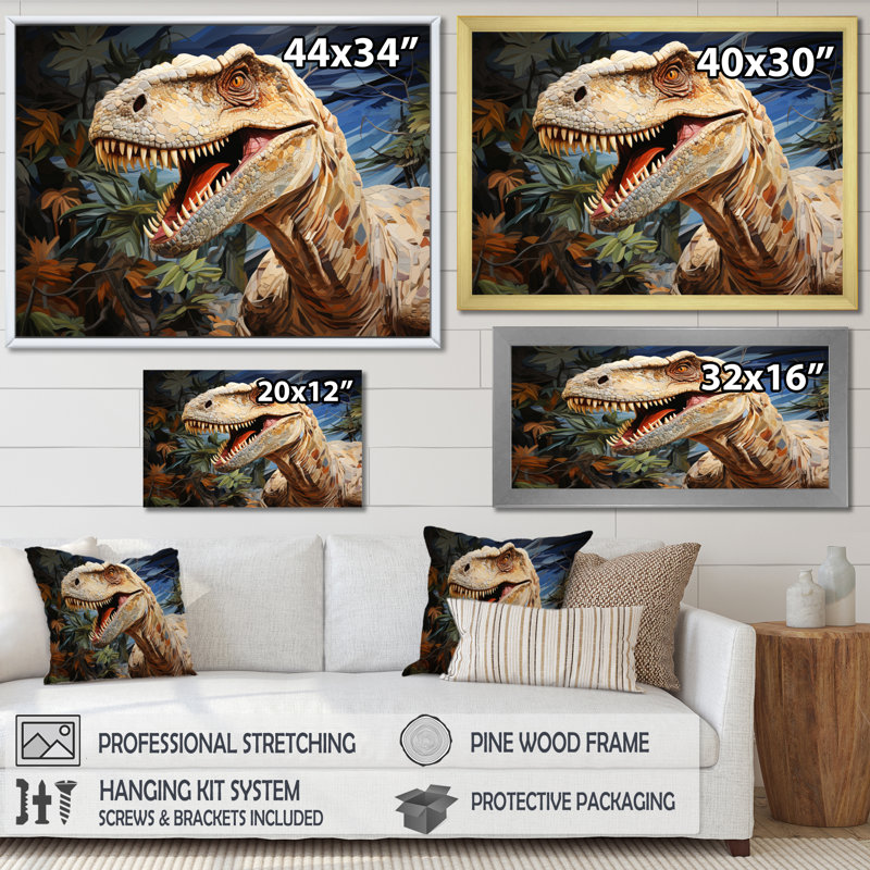 «Dinosaur Prehistoric Legacy Pastoral I», reproduction sur toile, H 16 po x l 32 po x P 1 po, Encadrement doré