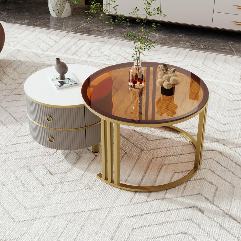 Agatia Frame Coffee Table with Storage, Gold/Grey, Brown/White